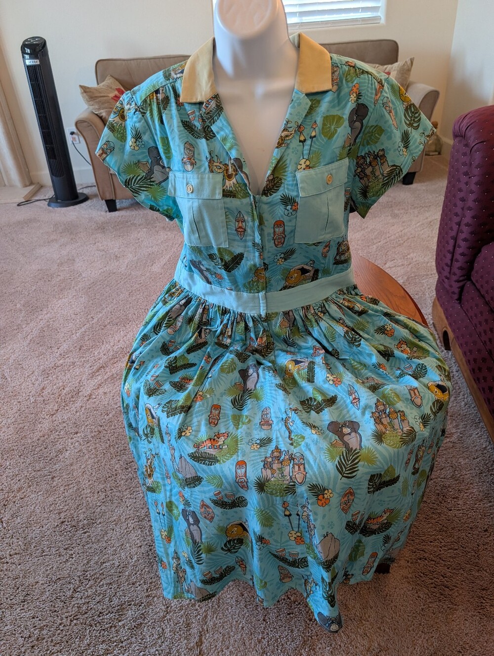 Disney Jungle Cruise Cotton Teal-Multi Midi Dress, Size L